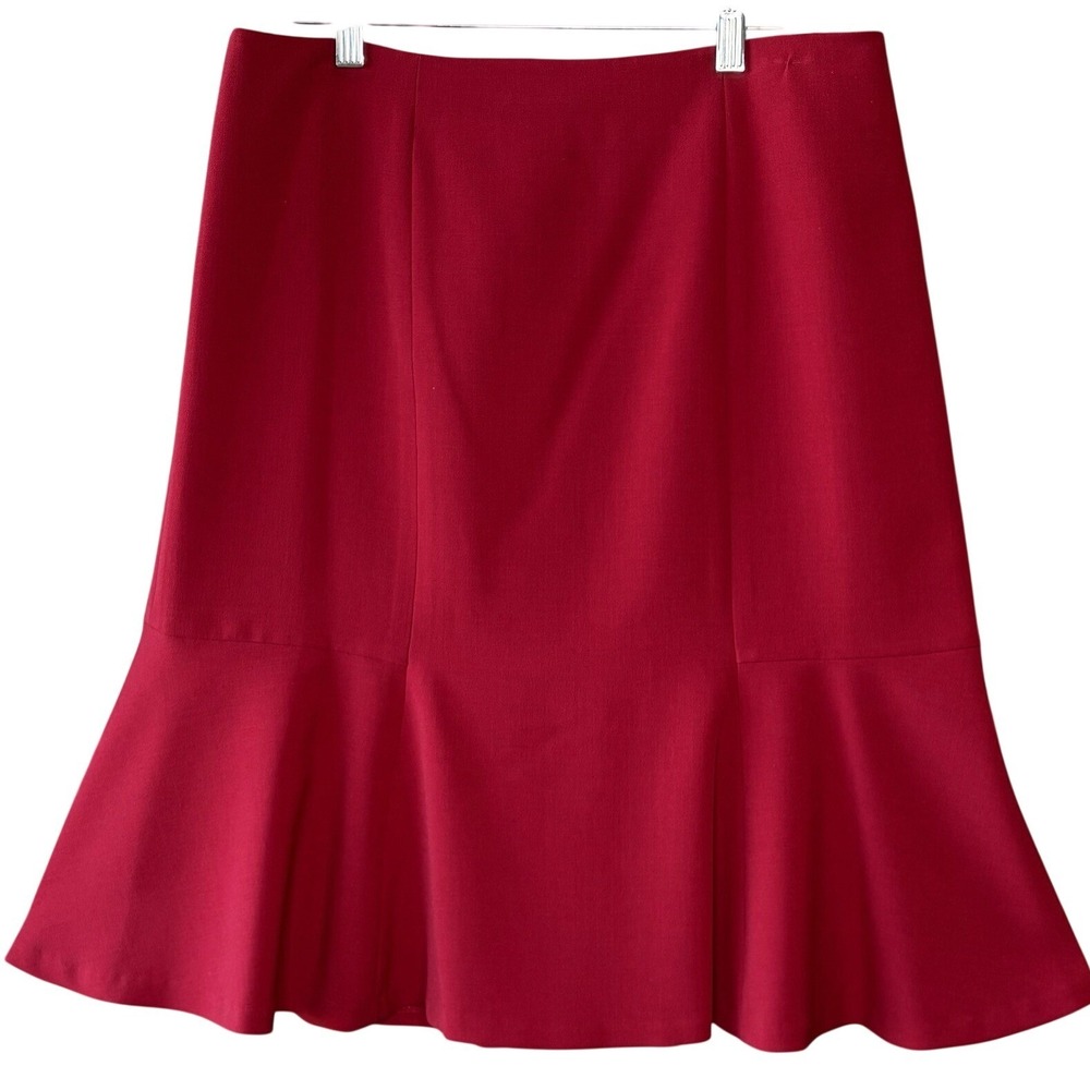Jones Studio Skirt Women 8 Red Flounce Hem Crepe Career Office Professional Chic